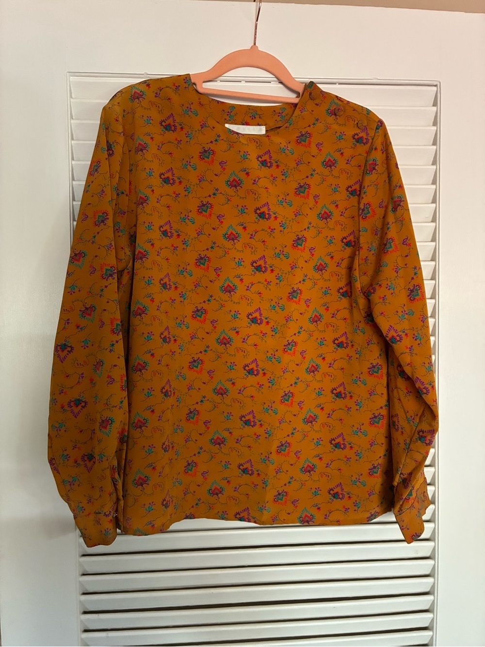 Vintage Mustard Floral Long-Sleeve Top